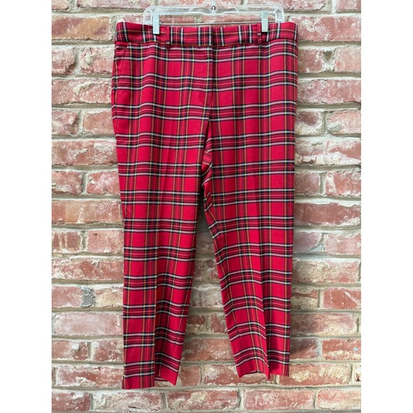 Talbots Hampshire Ankle Pants Red Plaid Wool Blend Women's Size 14P Holiday - Picture 2 of 7